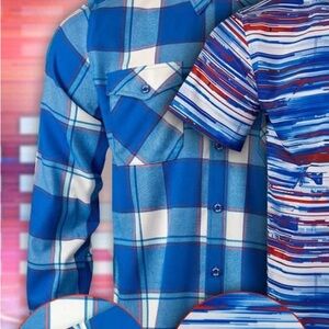 LimitedRiot Society Blue Plaid and Striped Casual Button Down Shirt - like new